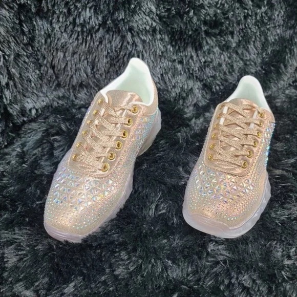 Cape Robbin Rose Gold Low Top Iridescent Rhinestone Lace Up Sneakers - Picture 7 of 9